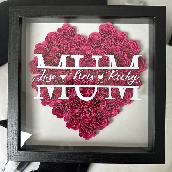 Personalised Mum Heart Flower Shadow Box With Kids Name For Mother's Day Birthday