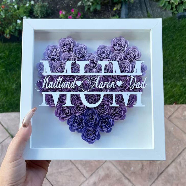 Personalised Mum Heart Flower Shadow Box With Kids Name For Mother's Day Birthday