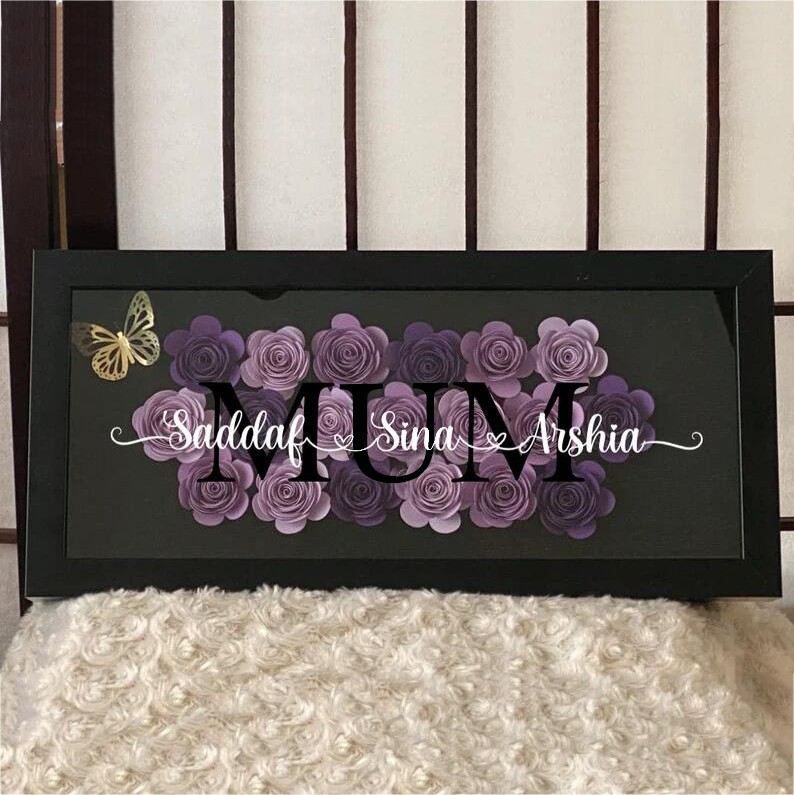 Personalised Mum Heart Flower Shadow Box With Kids Name For Mother's Day Birthday