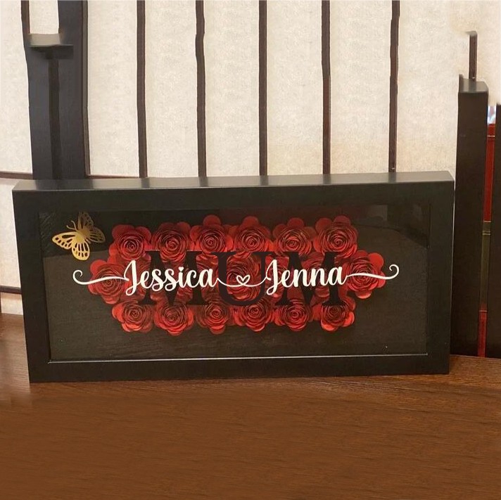 Personalised Mum Heart Flower Shadow Box With Kids Name For Mother's Day Birthday
