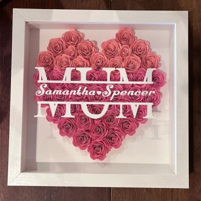 Personalised Mum Heart Flower Shadow Box With Kids Name For Mother's Day Birthday