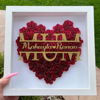 Personalised Mum Heart Flower Shadow Box With Kids Name For Mother's Day Birthday