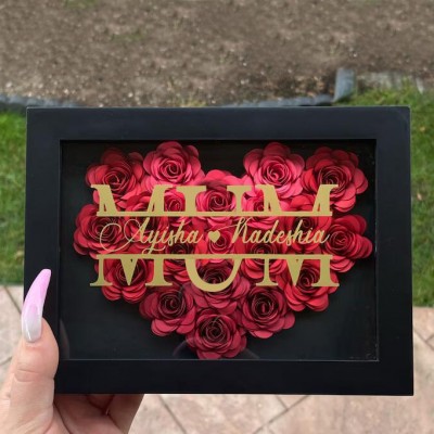 Personalised Mum Heart Flower Shadow Box With Kids Name For Mother's Day Birthday