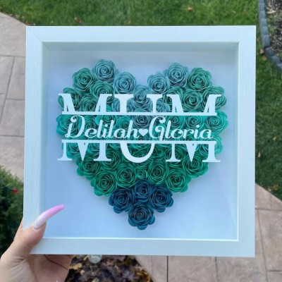 Personalised Mum Heart Flower Shadow Box With Kids Name For Mother's Day Birthday