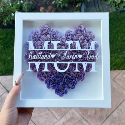 Personalised Mum Heart Flower Shadow Box With Kids Name For Mother's Day Birthday