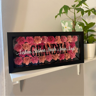Personalised Mum Heart Flower Shadow Box With Kids Name For Mother's Day Birthday
