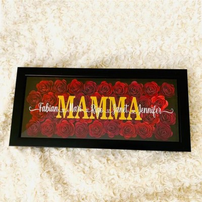 Personalised Mum Heart Flower Shadow Box With Kids Name For Mother's Day Birthday