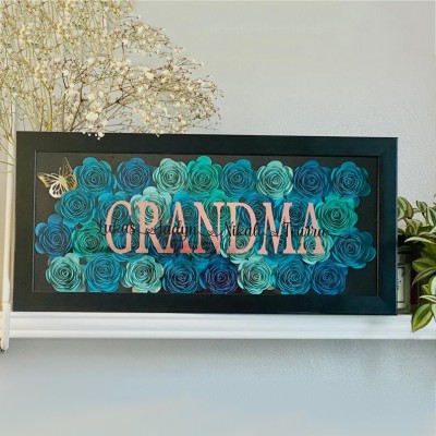 Personalised Mum Heart Flower Shadow Box With Kids Name For Mother's Day Birthday