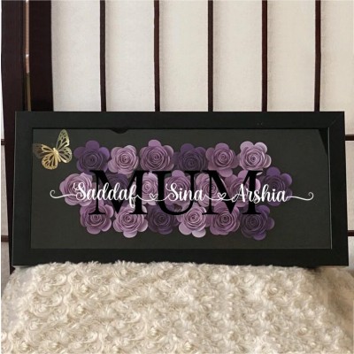 Personalised Mum Heart Flower Shadow Box With Kids Name For Mother's Day Birthday