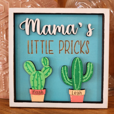 Customize Mom's Cactus Family Photo Frame with Your Child's Name