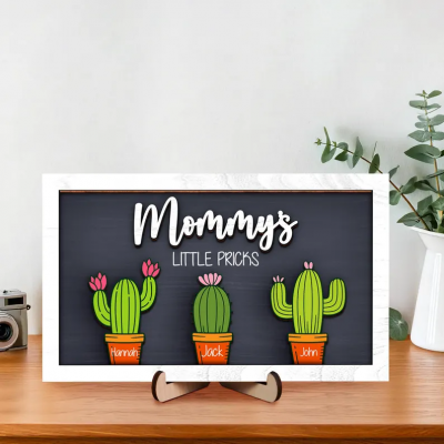 Customize Mom's Cactus Family Photo Frame with Your Child's Name