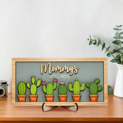 Customize Mom's Cactus Family Photo Frame with Your Child's Name