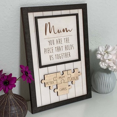 Handmade Personalised Wood Mum Puzzle Sign | Mum You Are The Piece That Holds Us Together