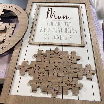 Handmade Personalised Wood Mum Puzzle Sign | Mum You Are The Piece That Holds Us Together